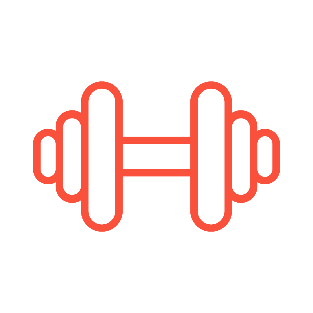 Red outline of a barbell on a white background.