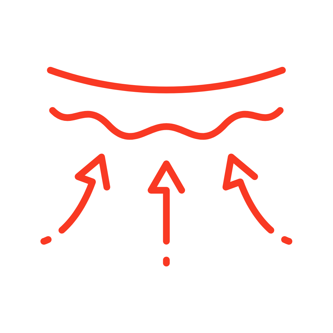 Red outline of a barbell on a white background.
