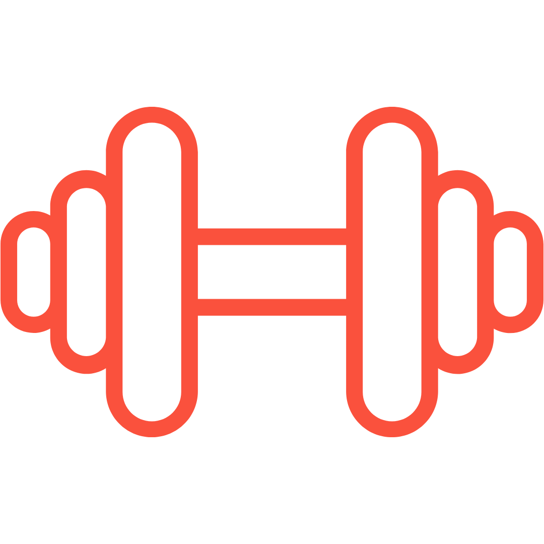 Red outline of a barbell on a white background.