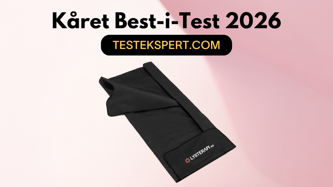 Lysterapi.no sitt Infrarøde Saunateppe ble kåret til Best i test 2026 av Testeksperten.com
