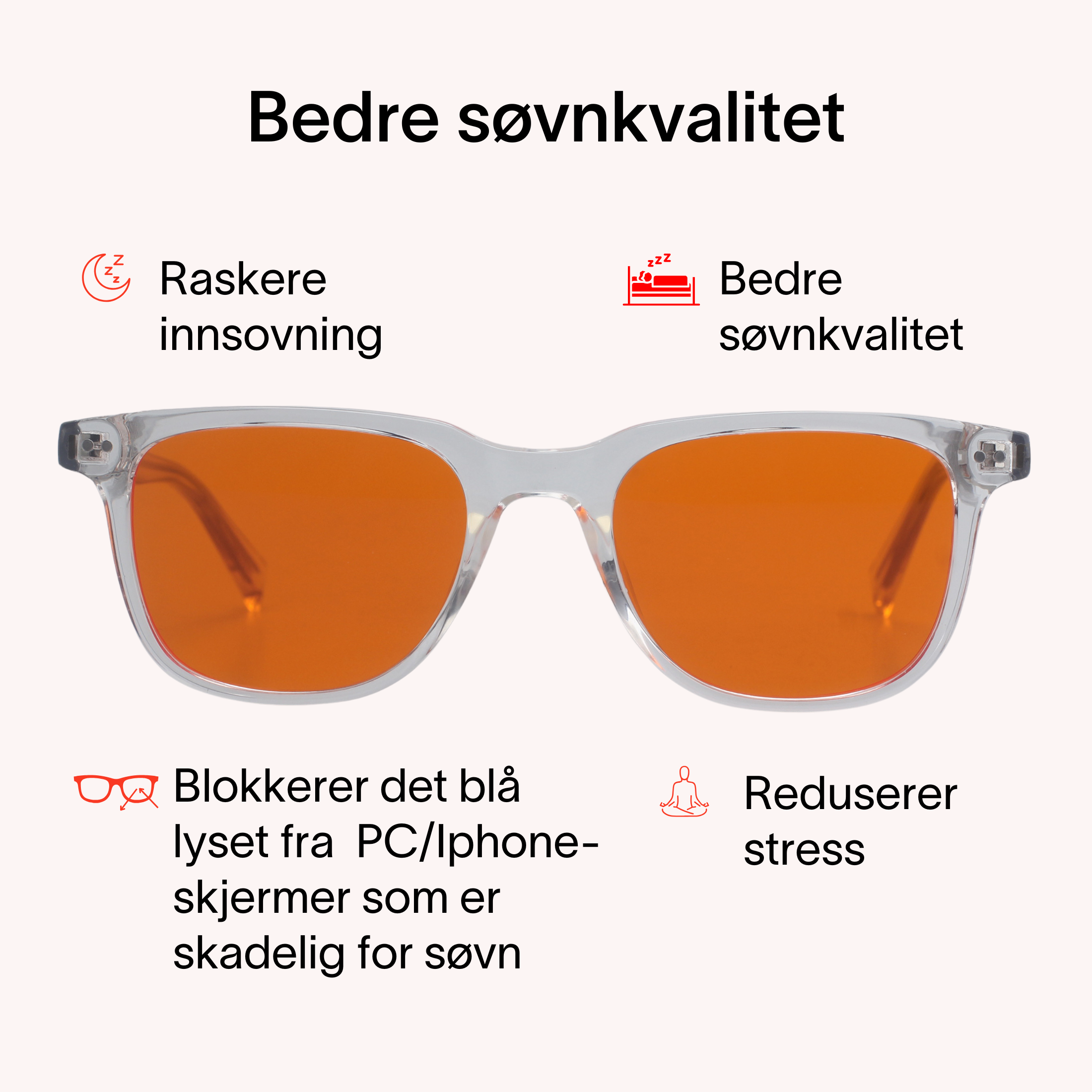 Lysro™ Blålysbriller for bedre søvn - oransje/krystall