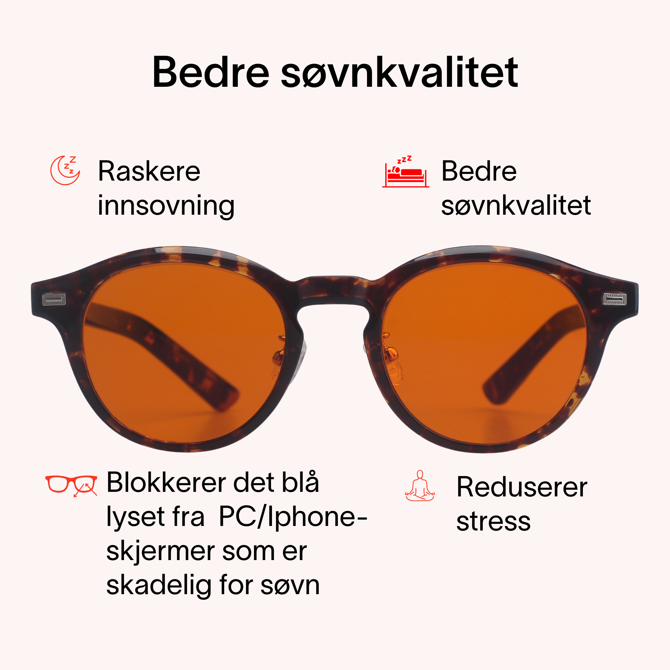 Lysro™ Blålysbriller for bedre søvn - rund oransje