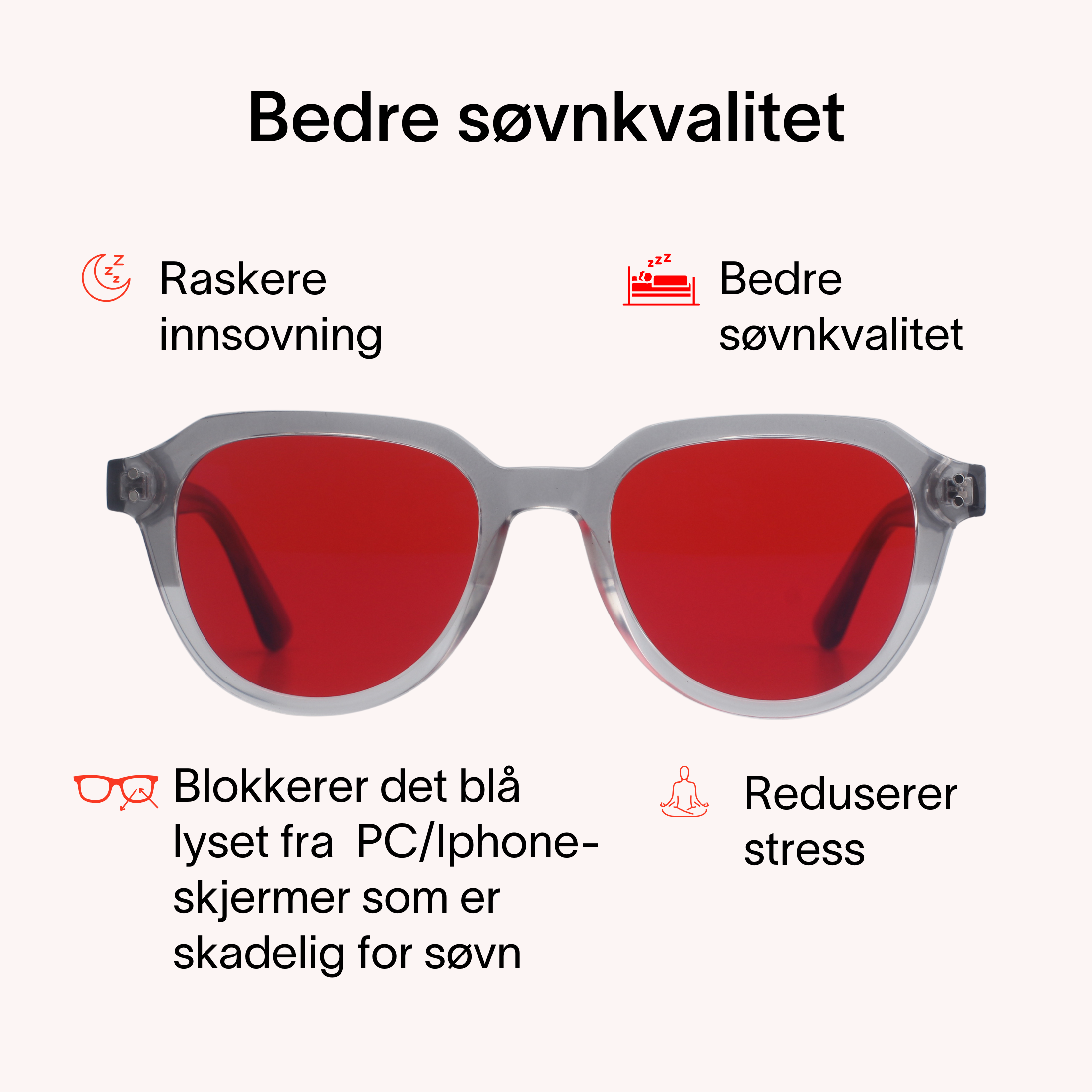 Lysro™ Blålysbriller for bedre søvn - rød