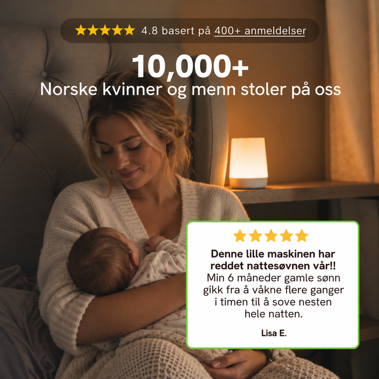 Lysro Ammelampe med touch-dimming og hvit støy